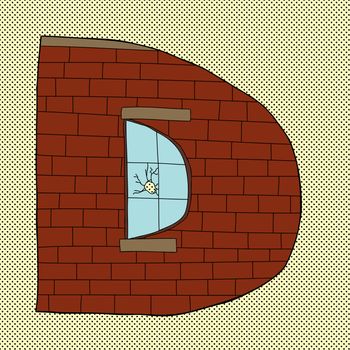 Cartoon letter D icon in the shape of a warehouse