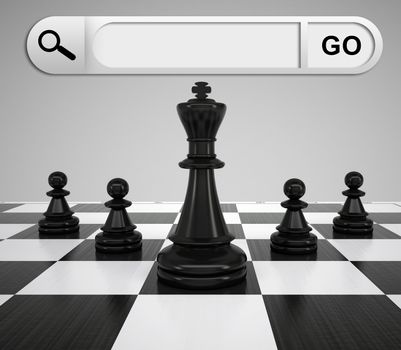 Search bar in browser. Chess pieces and chessboard on background