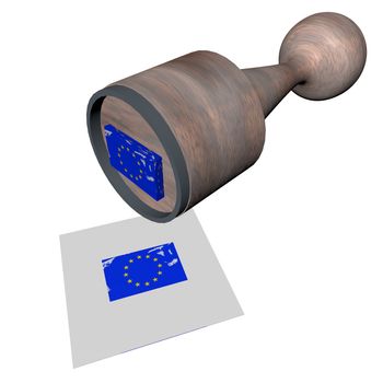 Wooden stamp with European Union flag, 3d render