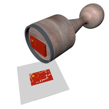 Wooden stamp with China flag, 3d render