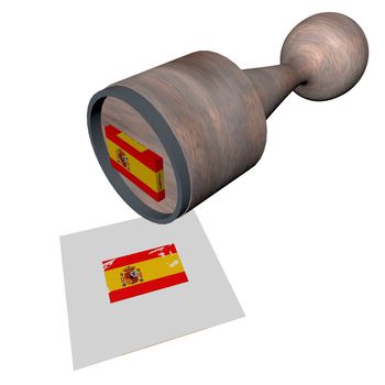 Wooden stamp with Spanish flag, 3d render