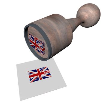 Wooden stamp with UK flag, 3d render
