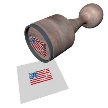 Wooden stamp with USA flag, 3d render