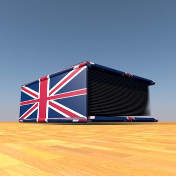 Book with UK flag on cover, 3d render