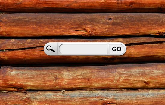 Search bar in browser. Old wooden wall on background
