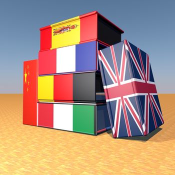 Books with flags on cover, 3d render