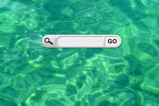 Search bar in browser. Turquoise water surface on background