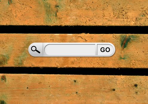 Search bar in browser. Aged wooden painted surface on background