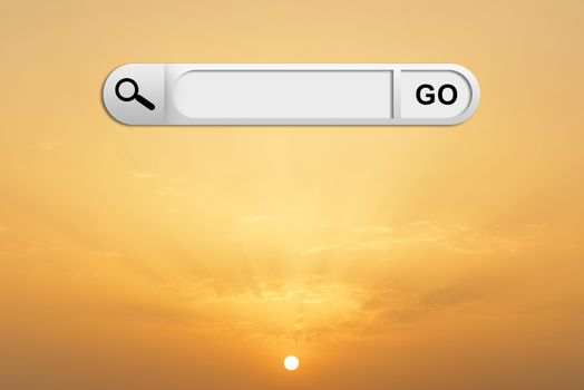 Search bar in browser. Sunset or sunrise on background