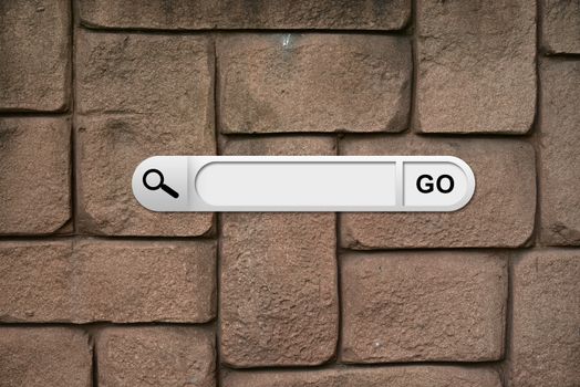 Search bar in browser. Wall of brown bricks on background