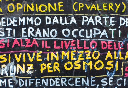 Colorfull words written in the black wall