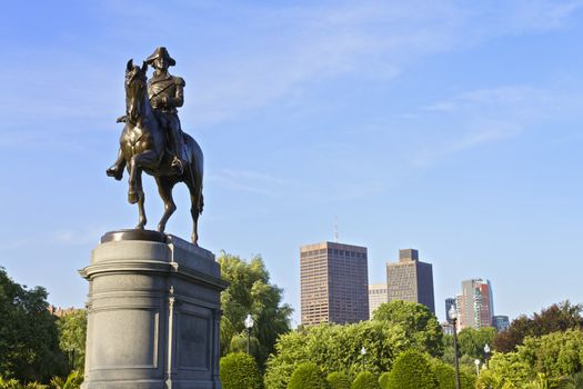 George Washington riding a horse Statue in Boston Commons Public Garden in Central Boston, Massachusetts, USA.
