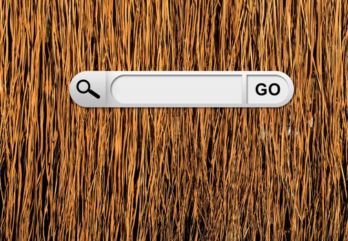 Search bar in browser. Yellow dry grass surface on background