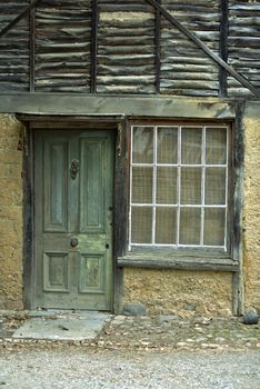 Weathered Green Door With an Aged Stone House, Home Related