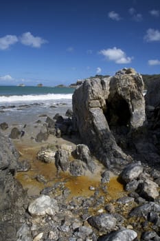 Beach View With Polution in the sea Water