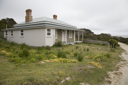 White Wooden House Typical Weathered Beach House in Tasmania Australia