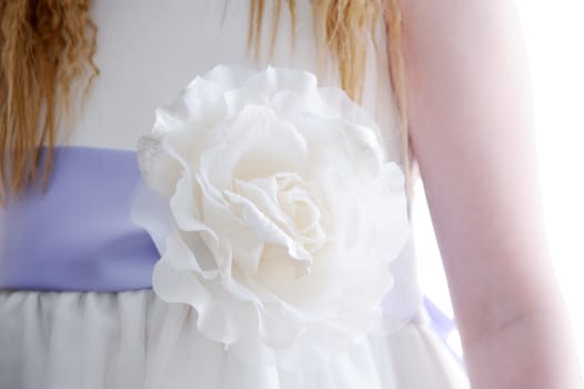 Bridesmaids dress closeup has floral detail