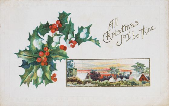 vintage postcard with holly and type