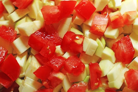  Chopped tomatoes and zucchini slices for stews                              