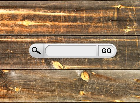 Search bar in browser. Aged wooden painted surface on background