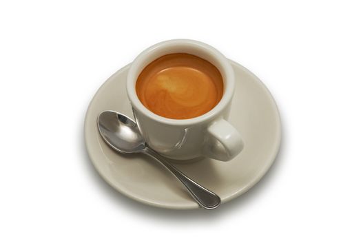 small cup of fresh just brewed coffee. isolated on white.