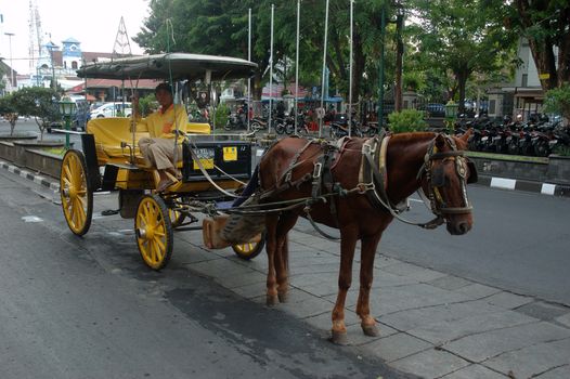 Yogyakarta, Indonesia - September 23, 2011: Scenery of famous Malioboro street in Yogyakarta-Indonesia.