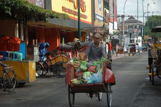 Yogyakarta, Indonesia - September 23, 2011: Scenery of famous Malioboro street in Yogyakarta-Indonesia.