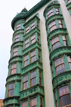 SAN FRANCISCO, CALIFORNIA, USA - SEPTEMBER 25, 2011: Landmark for San Francisco Building - old architecture from Victorian era Flatiron buildings in San Francisco on September 25, 2011. 