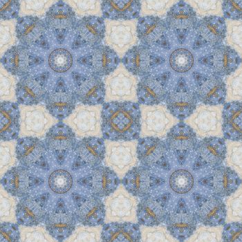 Abstract artistic seamless pattern, handmade floral ornament, applique from painted garlic husks, leaves and watercolor background