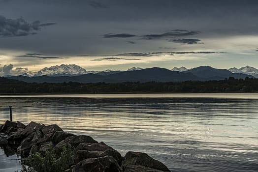 Sundown and Mount Rosa seen from Varese Lake, Lombardy - Italy