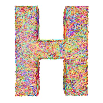 Alphabet symbol letter H composed of colorful striplines isolated on white. High resolution 3D image
