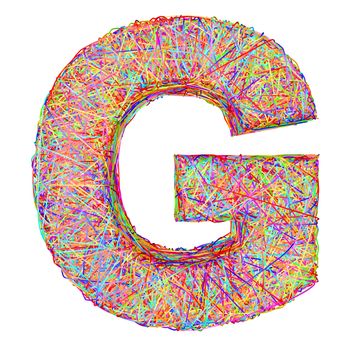 Alphabet symbol letter G composed of colorful striplines isolated on white. High resolution 3D image
