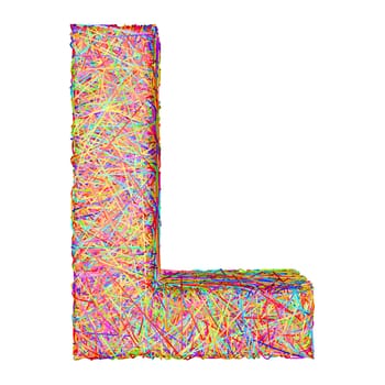 Alphabet symbol letter L composed of colorful striplines isolated on white. High resolution 3D image
