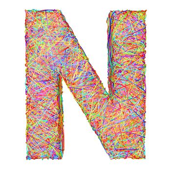 Alphabet symbol letter N composed of colorful striplines isolated on white. High resolution 3D image
