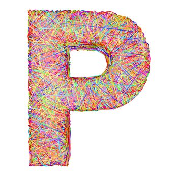 Alphabet symbol letter P composed of colorful striplines isolated on white. High resolution 3D image
