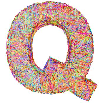 Alphabet symbol letter Q composed of colorful striplines isolated on white. High resolution 3D image
