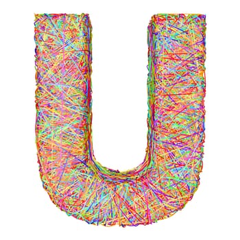 Alphabet symbol letter U composed of colorful striplines isolated on white. High resolution 3D image
