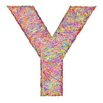 Alphabet symbol letter Y composed of colorful striplines isolated on white. High resolution 3D image
