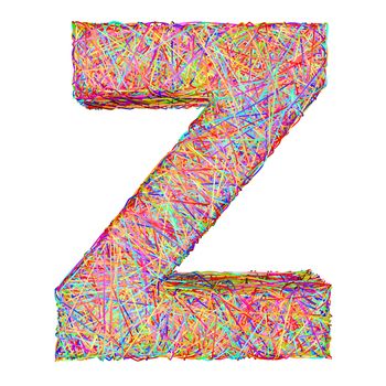 Alphabet symbol letter Z composed of colorful striplines isolated on white. High resolution 3D image
