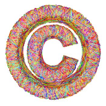 Copyright sign composed of colorful striplines isolated on white. High resolution 3D image