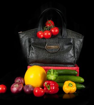 Modern fashion woman bag with vegetables