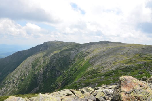 View along the trail to Mt. Washington in New Hampshire. Tuckerman ravine view