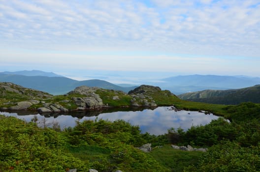 View along the trail to Mt. Washington in New Hampshire. At Lake in the clouds.