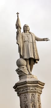 Christoper Columbus Statue and Monument, Plaza de Colon, Madrid, Spain. Statue and pilar created in 1885 for the Universal Exposition.