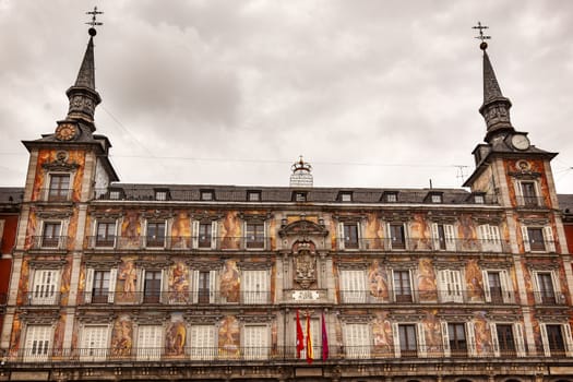 Plaza Mayor Built in the 1617 Famous Square Cityscape Madrid Spain.