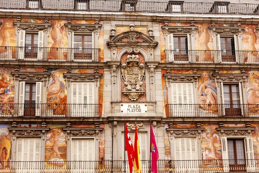 Plaza Mayor Built in the 1617 Famous Square Cityscape Madrid Spain.