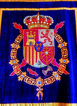 Colorful Spanish Royal Crest Tapestry Madrid Spain.