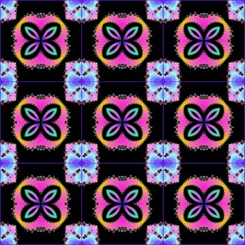 Digital computer graphic - seamless fractal pattern with flowers for design.