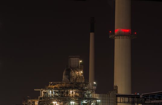 Oil refinery plant at dusk, power station