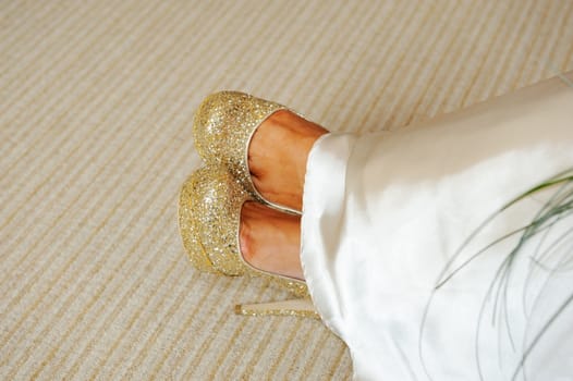 Brides sparkly shoes closeup